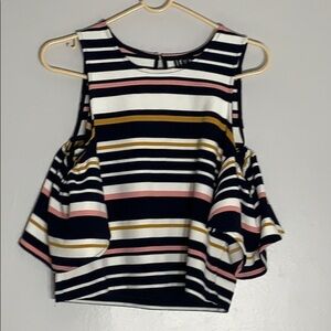 Paris Sunday Cold Shoulder Ruffle Bell Sleeve striped top medium